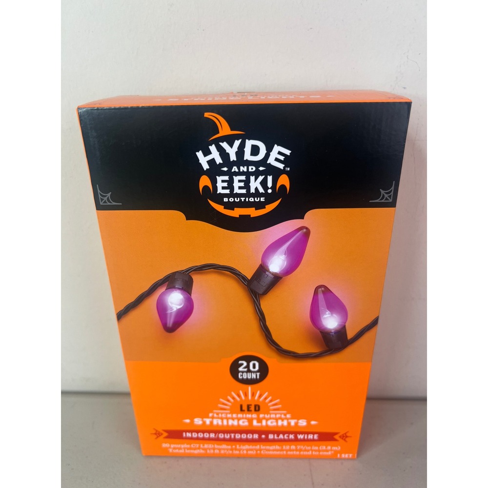 Hyde and Eek Flickering Purple LED String Lights 20 Count Halloween C7 LED Bulb